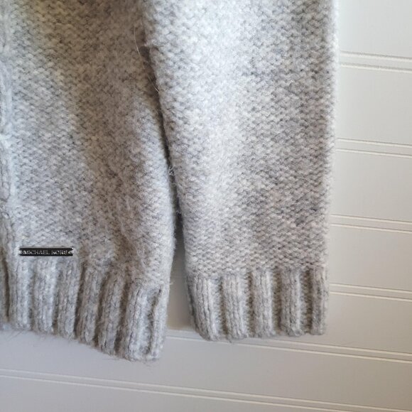 Michael Kors Sweater Medium Grey Cream Chunky Fisherman Knit Cable Turtleneck - Picture 4 of 10